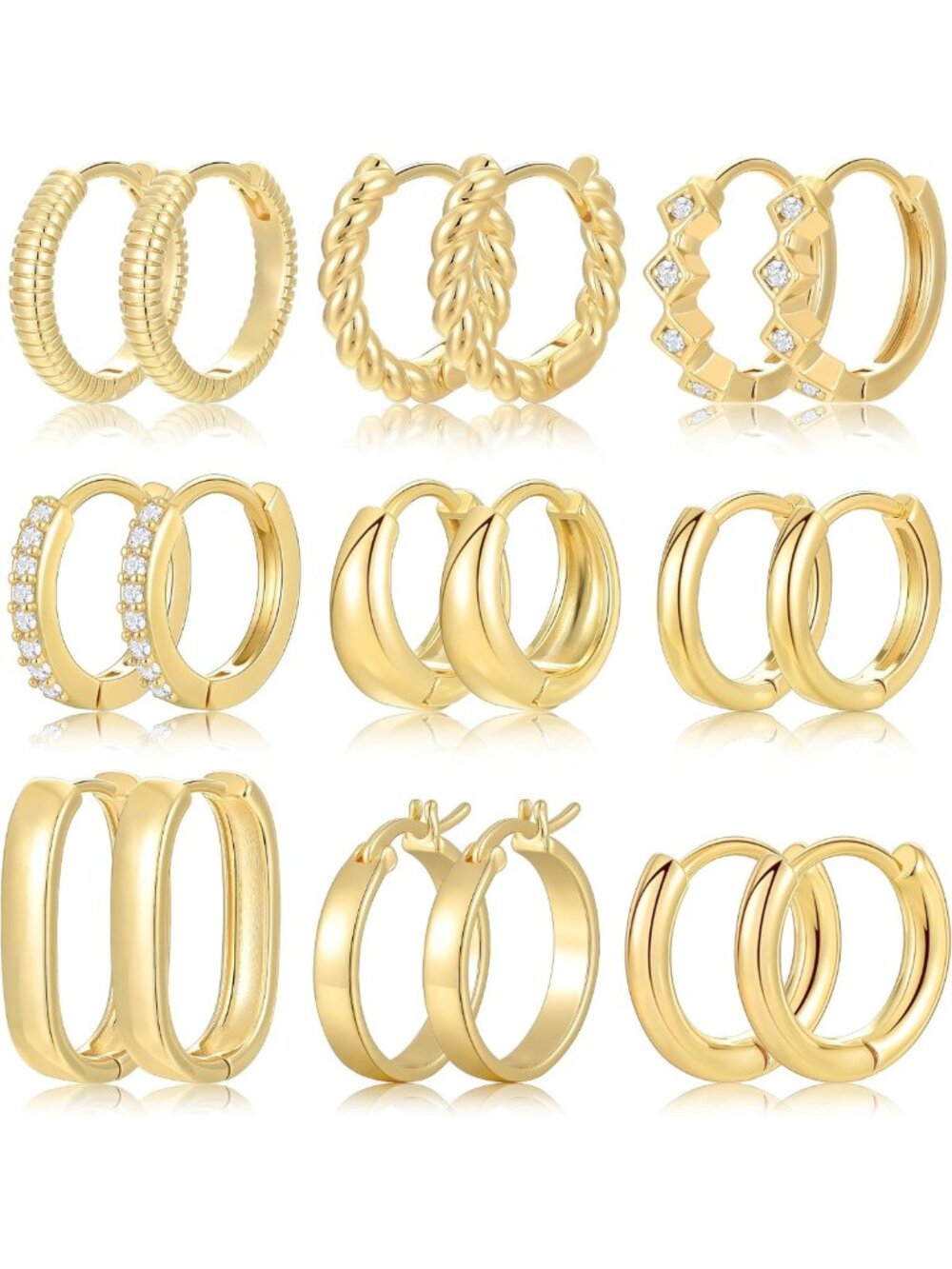 9 Pairs Small Gold & Silver Hoop Earrings Set - Stylish Women's Jewelry